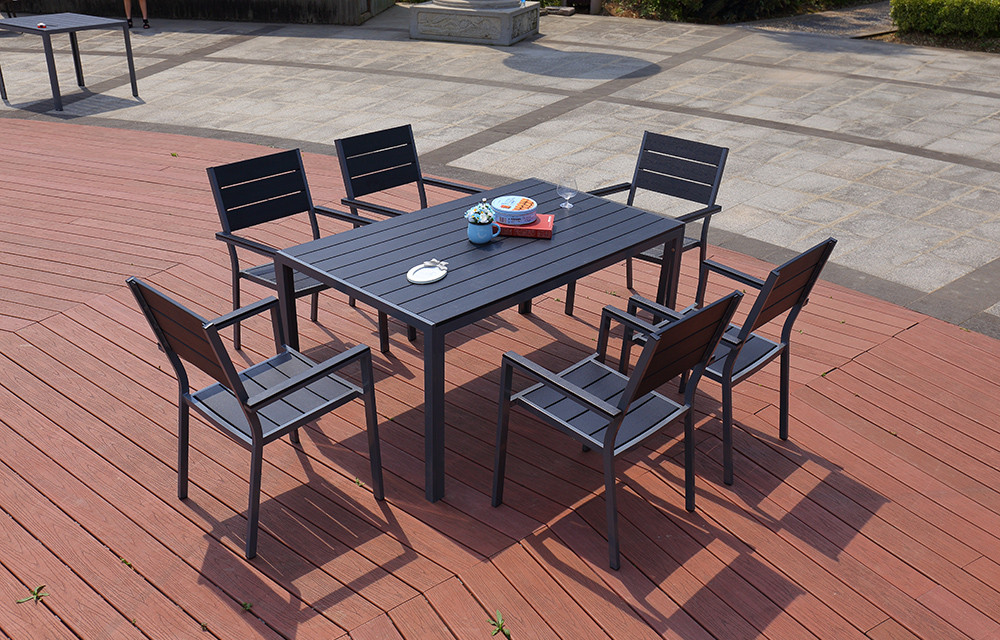 6831 Plastic Wood dinnete  1 table+6 chairs